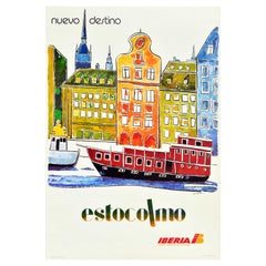 Original Retro Travel Poster Stockholm Nuevo Destino Estocolmo Iberia Airlines