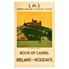 Original Vintage LMS Railway Travel Poster Rock Of Cashel Ireland For Holidays