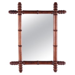 Vintage Large French Bamboo Mirror, 1920