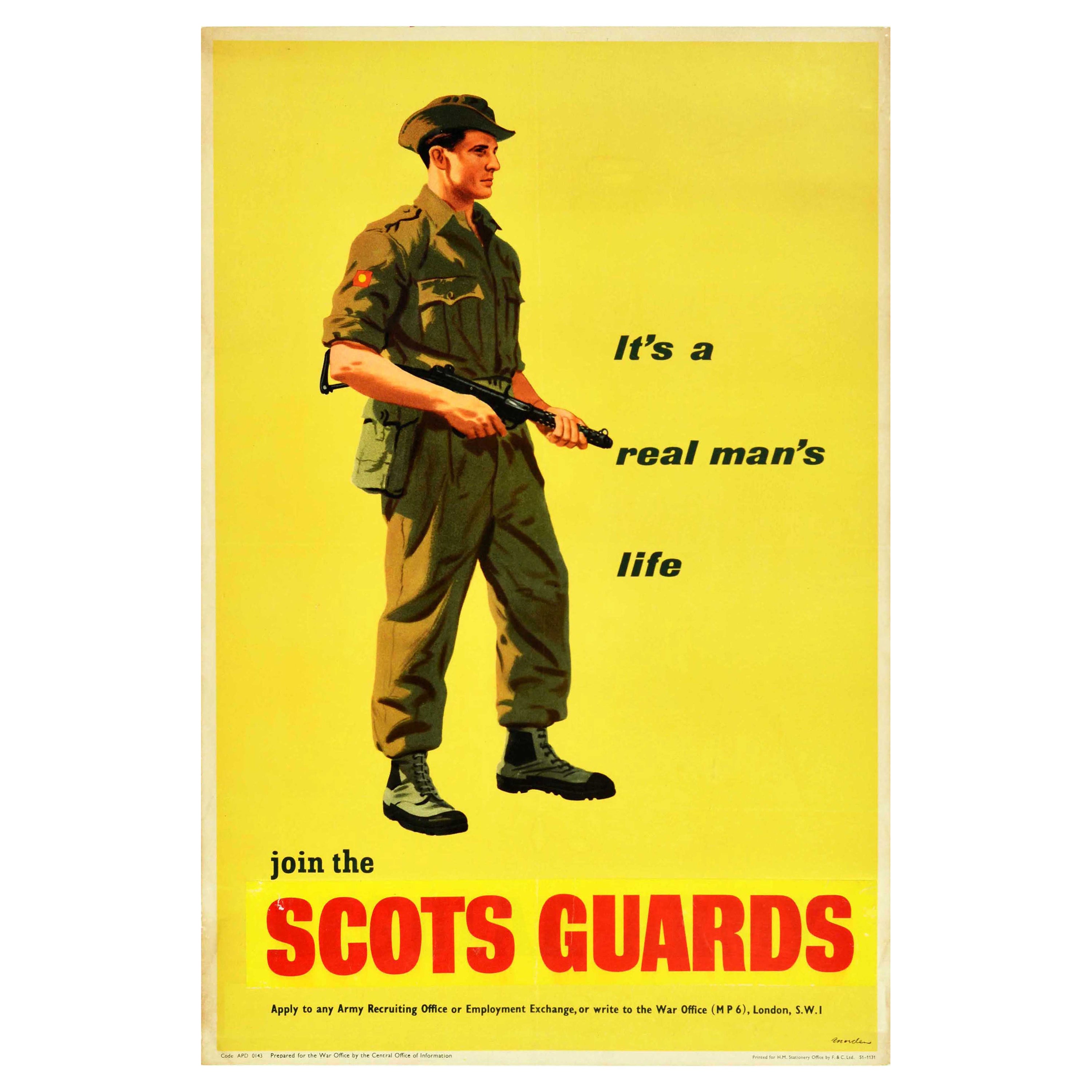 Affiche vintage d'origine de l'armée - Join The Scots Guards - Real Man's Life - Office de guerre