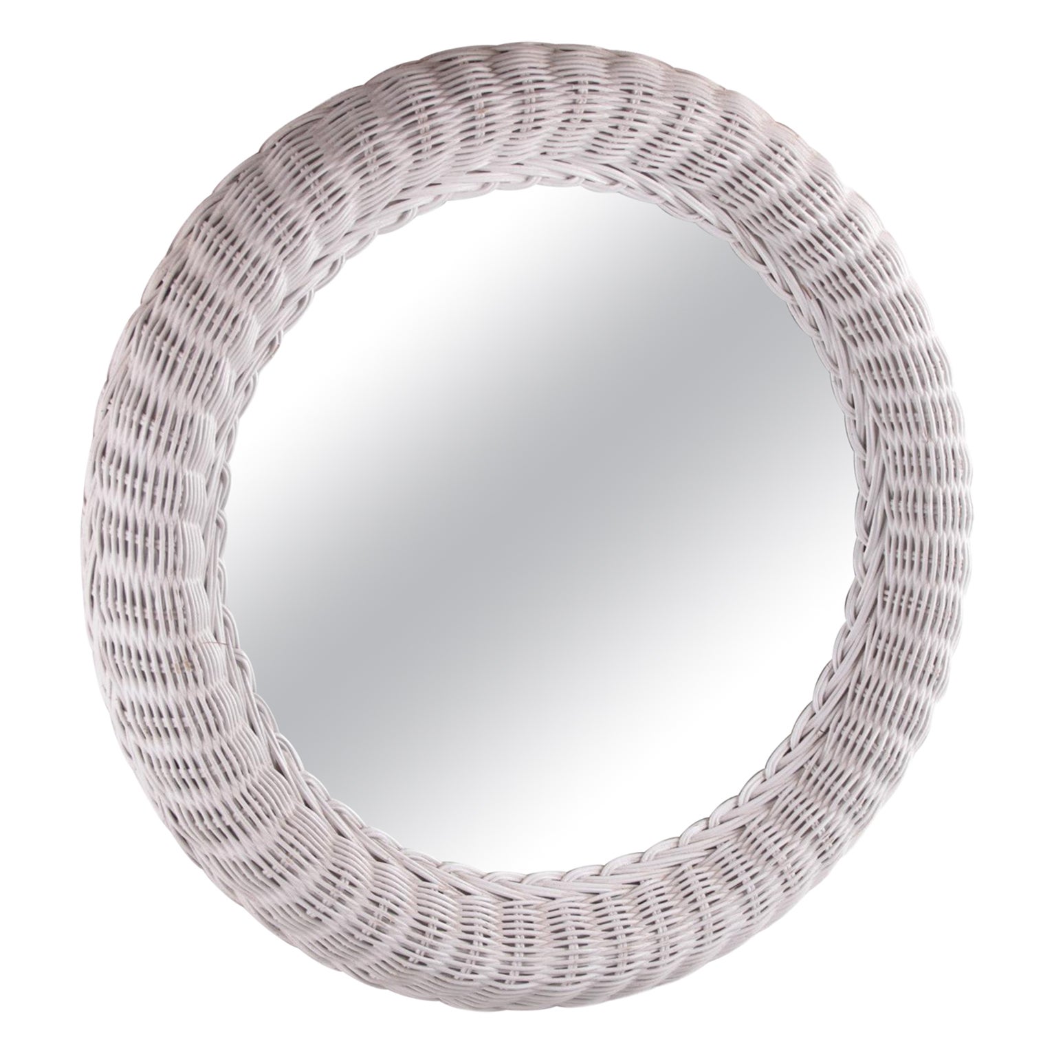 Scandinavian Round Rattan Mirror White For Sale