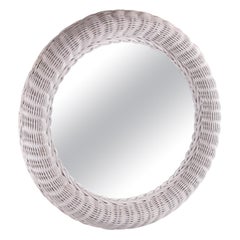 Scandinavian Round Rattan Mirror White