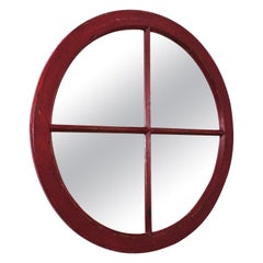 Round Wall Mirror with Industrial Wooden Window Frame 