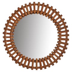 Italian Designer, Circular Wall Mirror, Rattan, Mirror Glass, Italy, C. 1950s