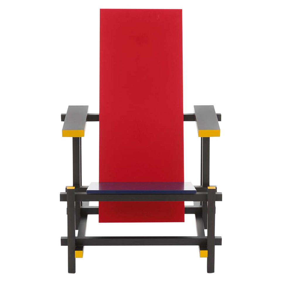 Roter und blauer Stuhl von Gerrit Rietveld für Cassina, Italien, neu im Angebot