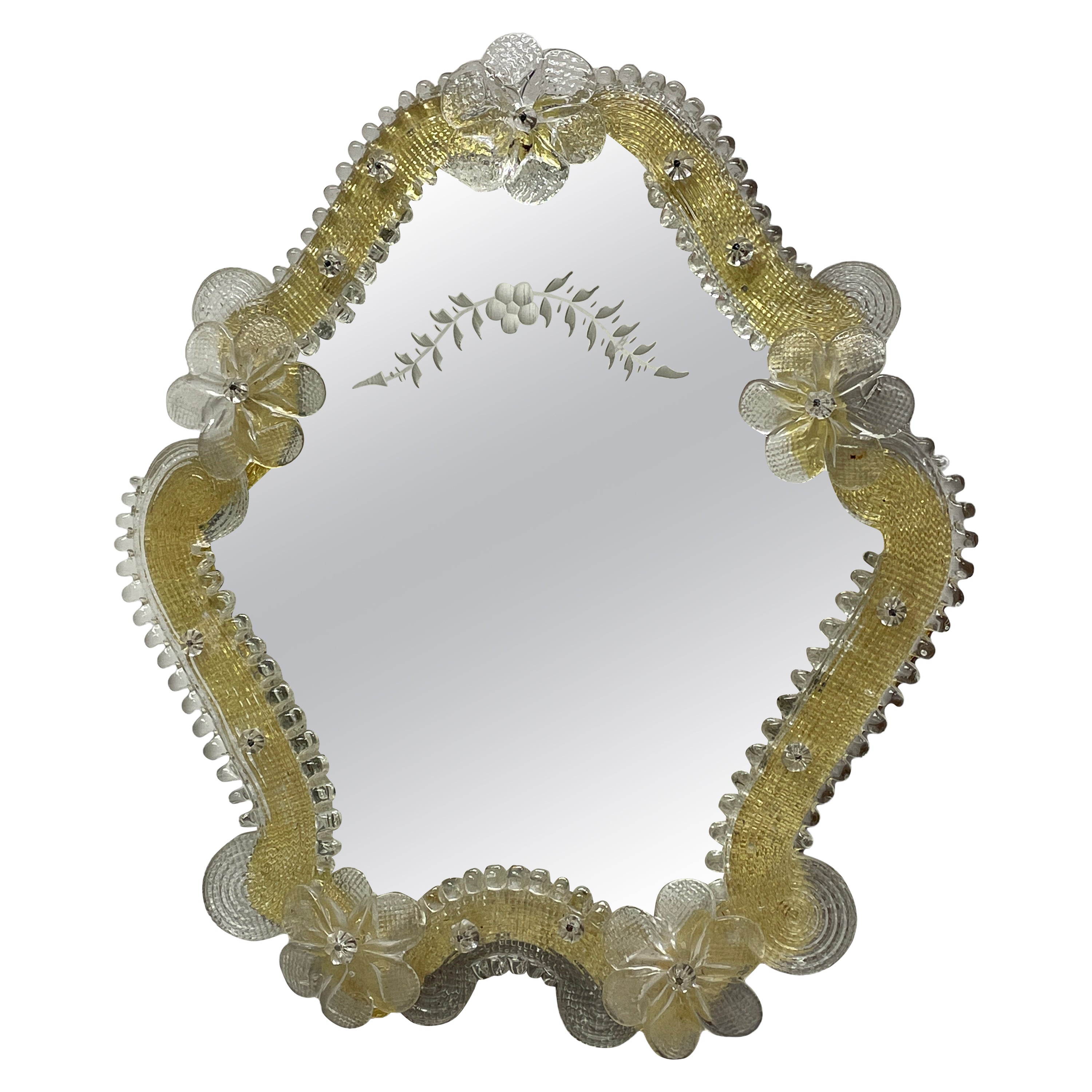 Murano Glass Mirror with Flowers 1950s, Italy Venetian Venice For Sale