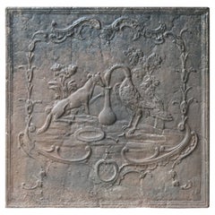 Plaque de cheminée française ancienne Louis XV « Le renard et le cigogne », 18ème siècle