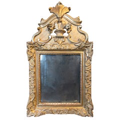 Antique 19th Century Gilded Wall Mirror with Flower Decoration