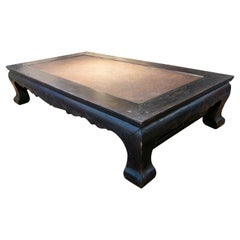 Chinese Wooden Coffee Table with Raffia Decorated Top