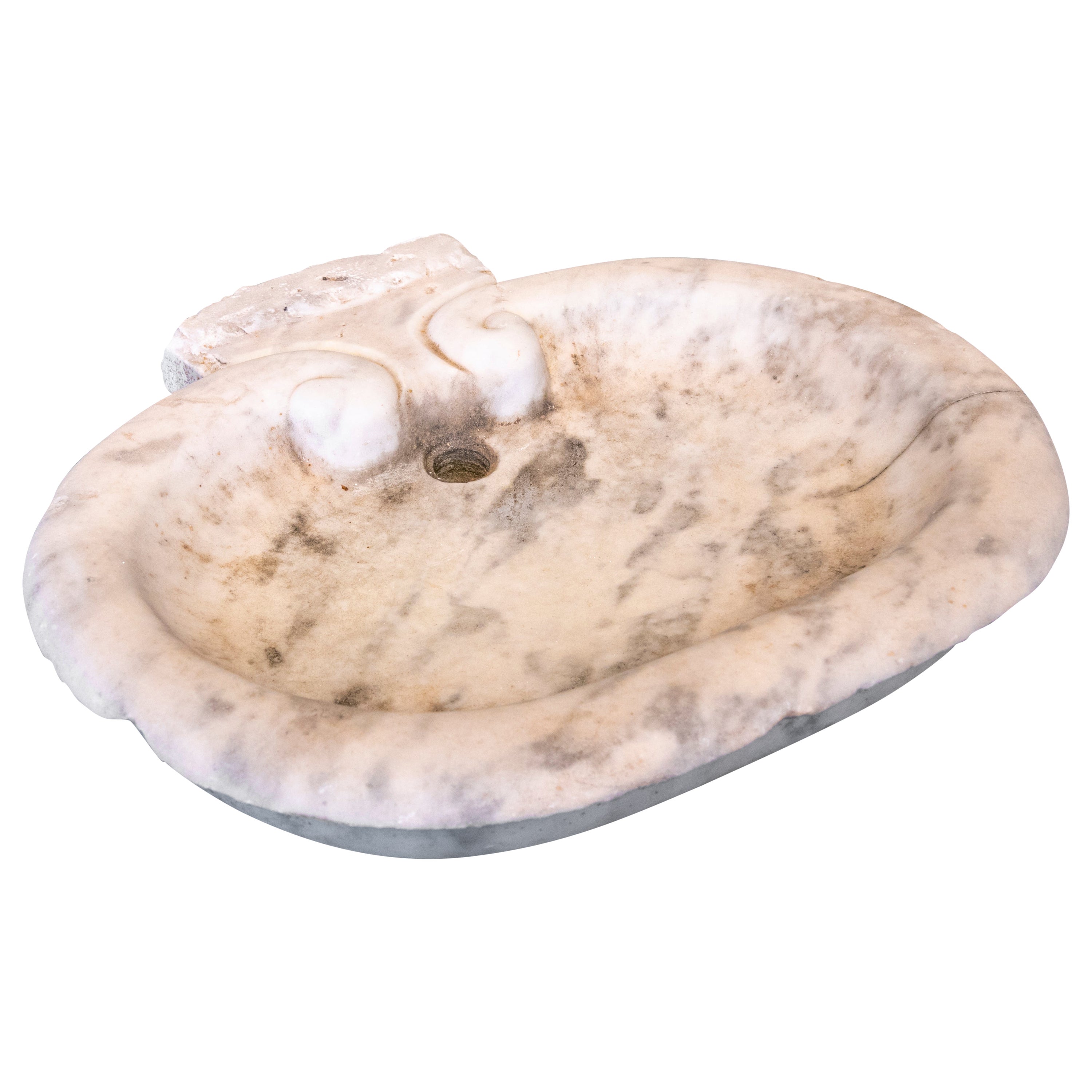 Coquille de Sainte eau en marbre sculptée à la main des années 1850