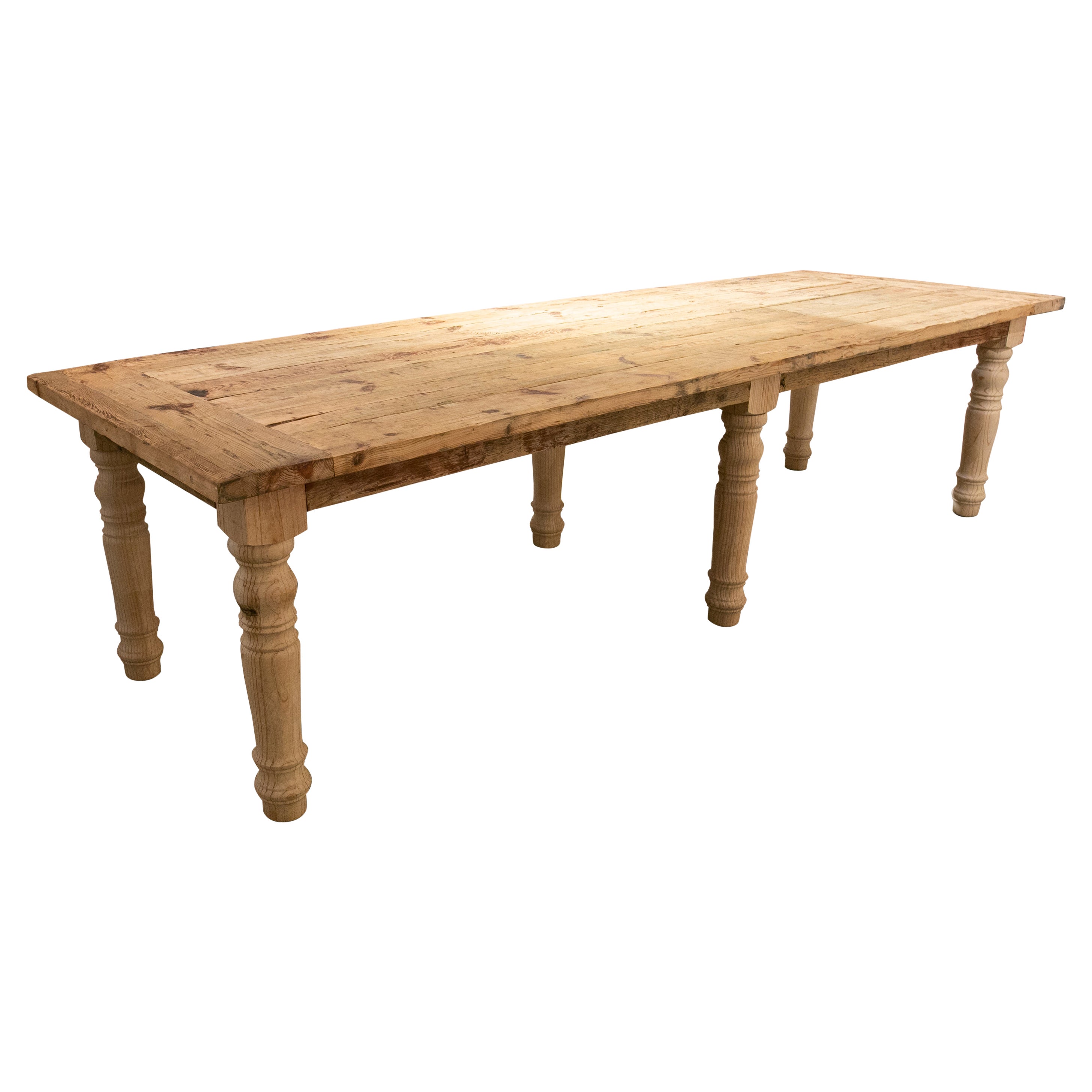 19th Century Country Table with Turned Reproduction Legs
