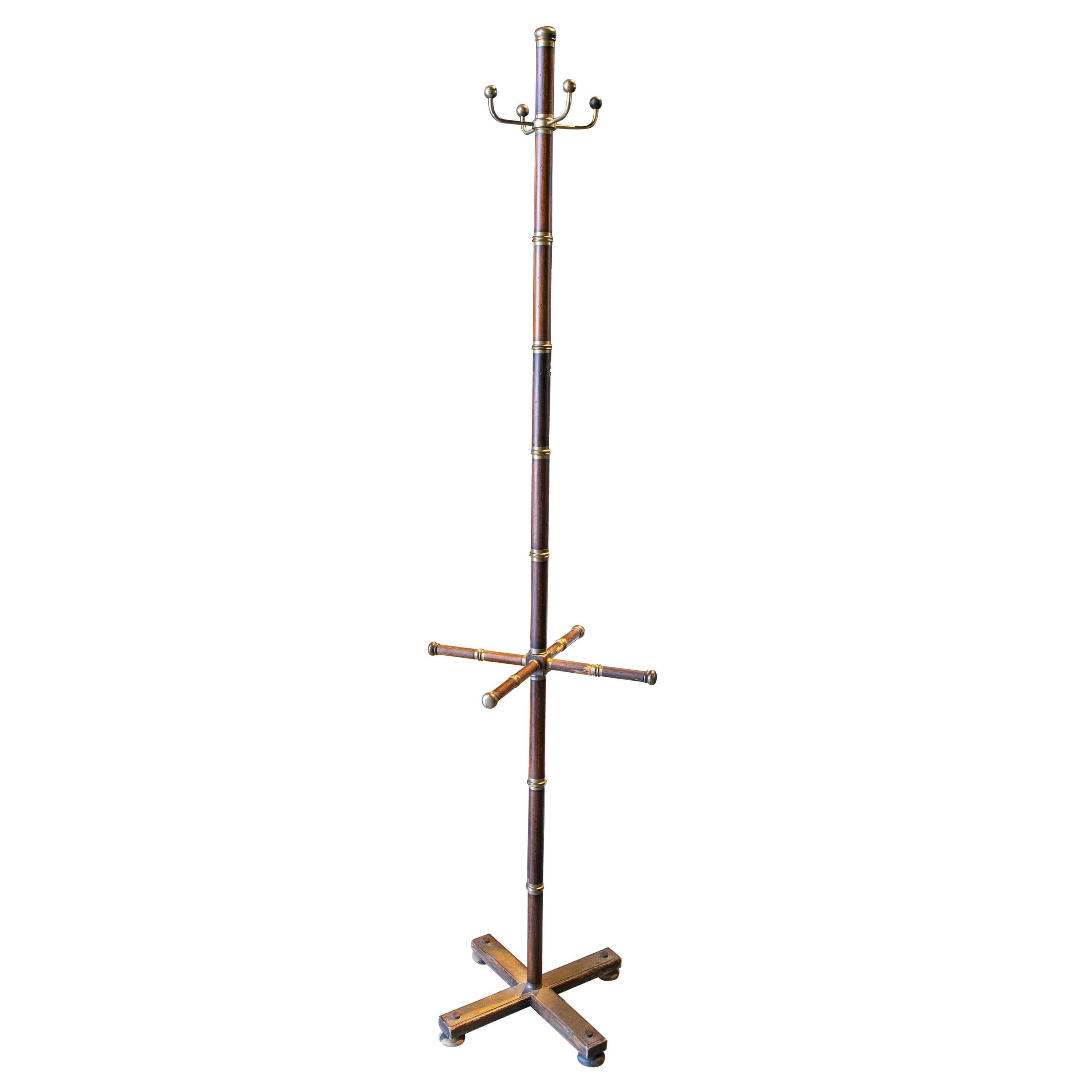 English Wooden Coat Rack with Bronze Decorations