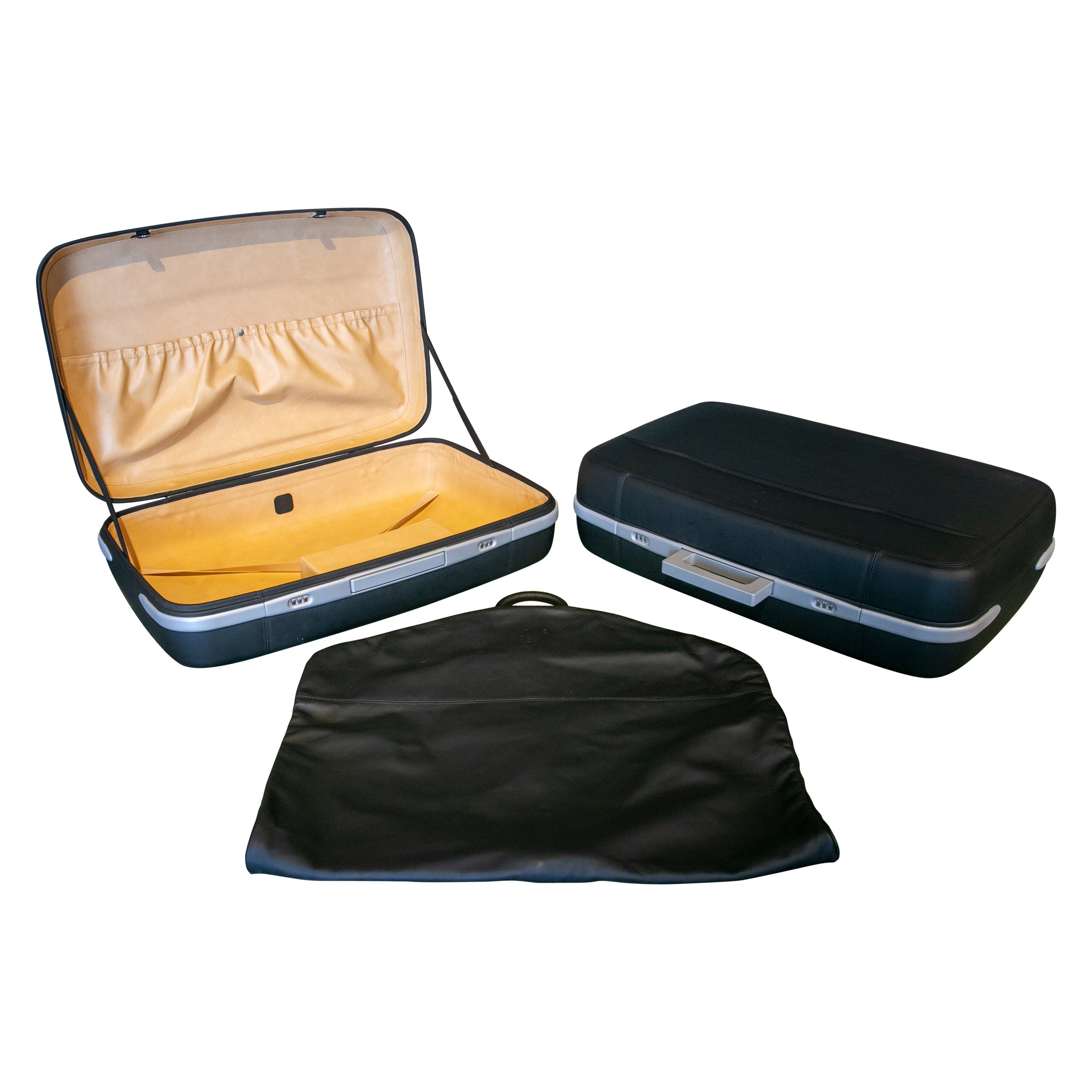Ferrari Suitcase Set Manufactured by Schedoni in Black Leather and Aluminum