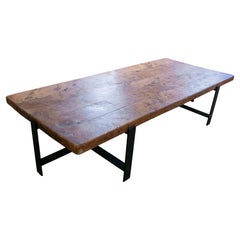 1950s Coffee Table with Wooden Table Top and Modern Iron Base