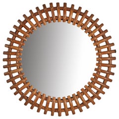 Italian Designer, Circular Wall Mirror, Rattan, Mirror Glass, Italy, c. 1950s