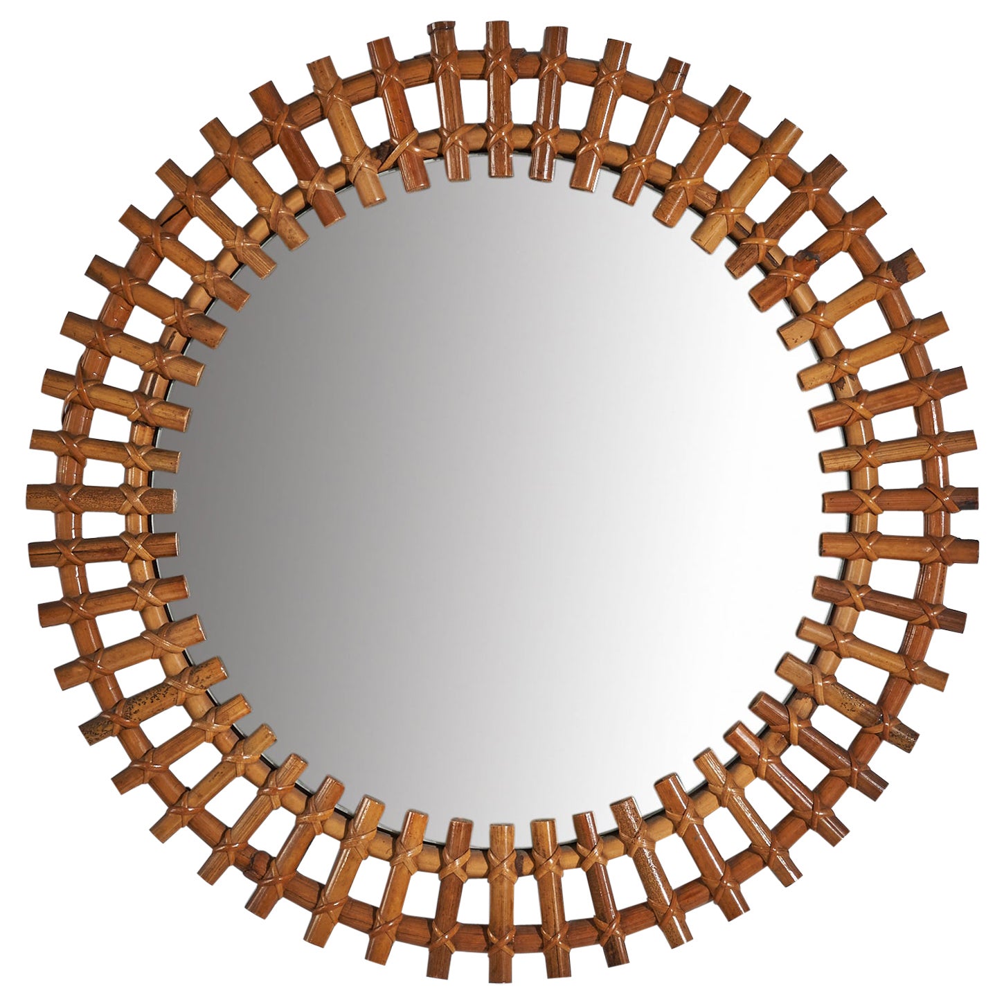 Italian Designer, Circular Wall Mirror, Rattan, Mirror Glass, Italy, c. 1950s