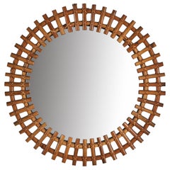 Italian Designer, Circular Wall Mirror, Rattan, Mirror Glass, Italy, c. 1950s