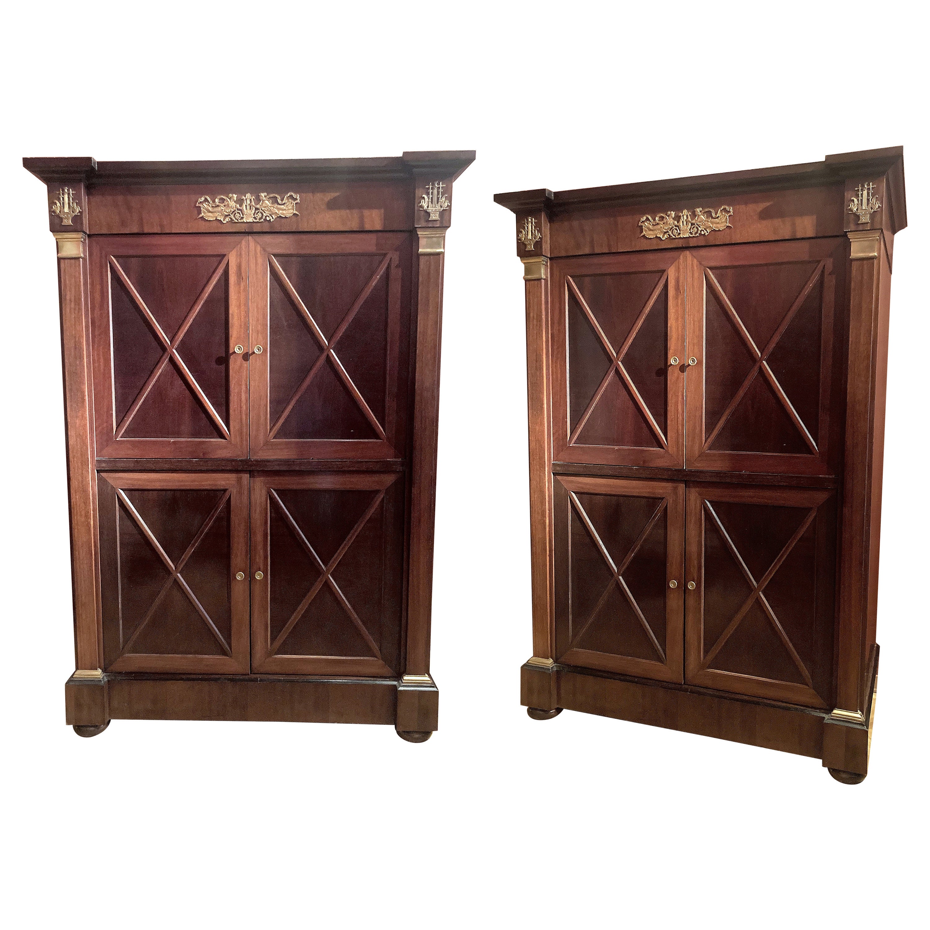 French Empire Style Mahogany and Ormolu Four Doors Cabinets, Armoire or Dry Bar 