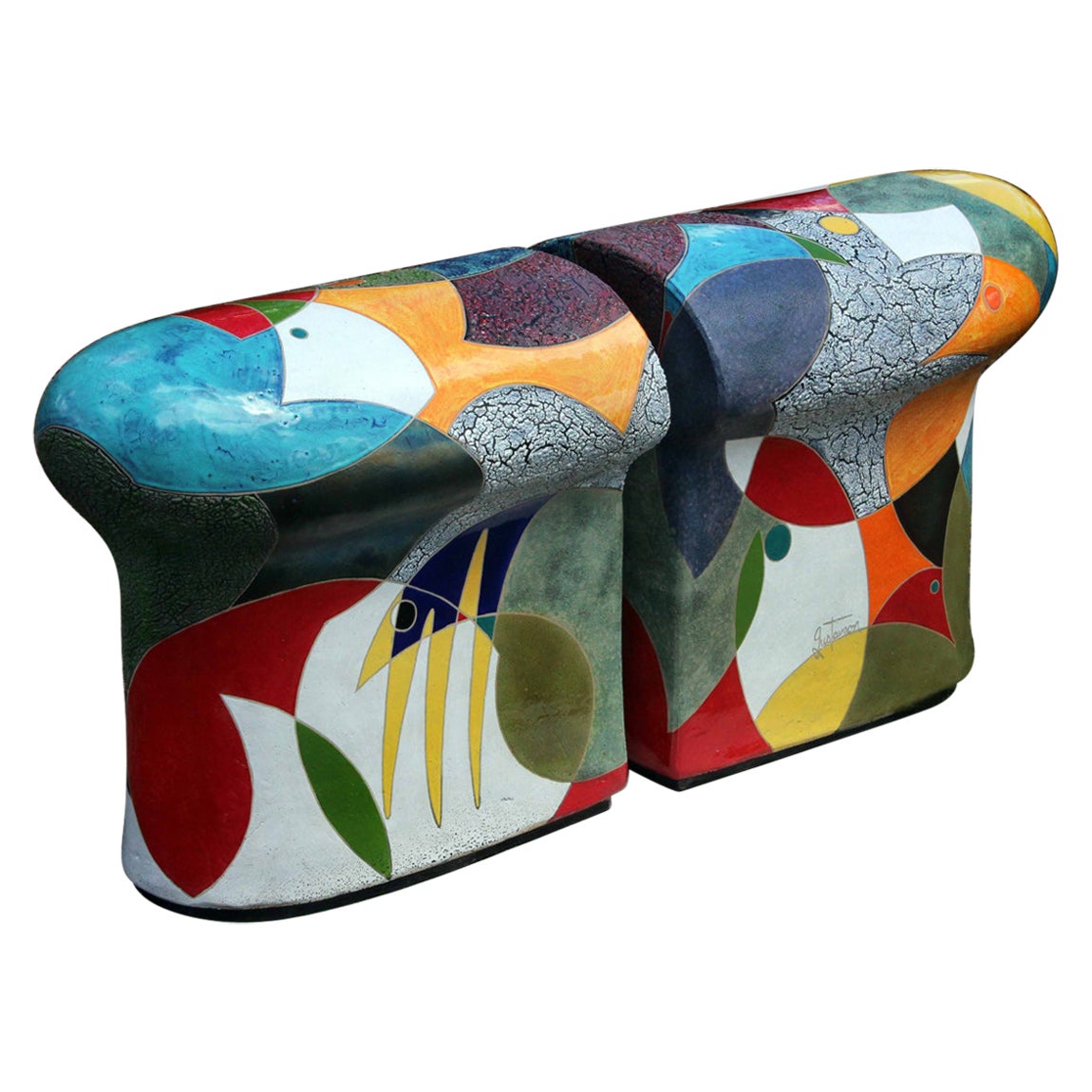 Michael Gustavson Ceramic Indoor/Outdoor Colorful Bench "Delightful Memory""