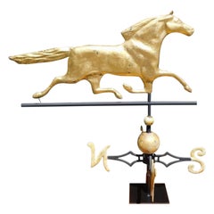 Used American Gilt Copper Full Bodied Horse Directional Weathervane, Fiske, C. 1870