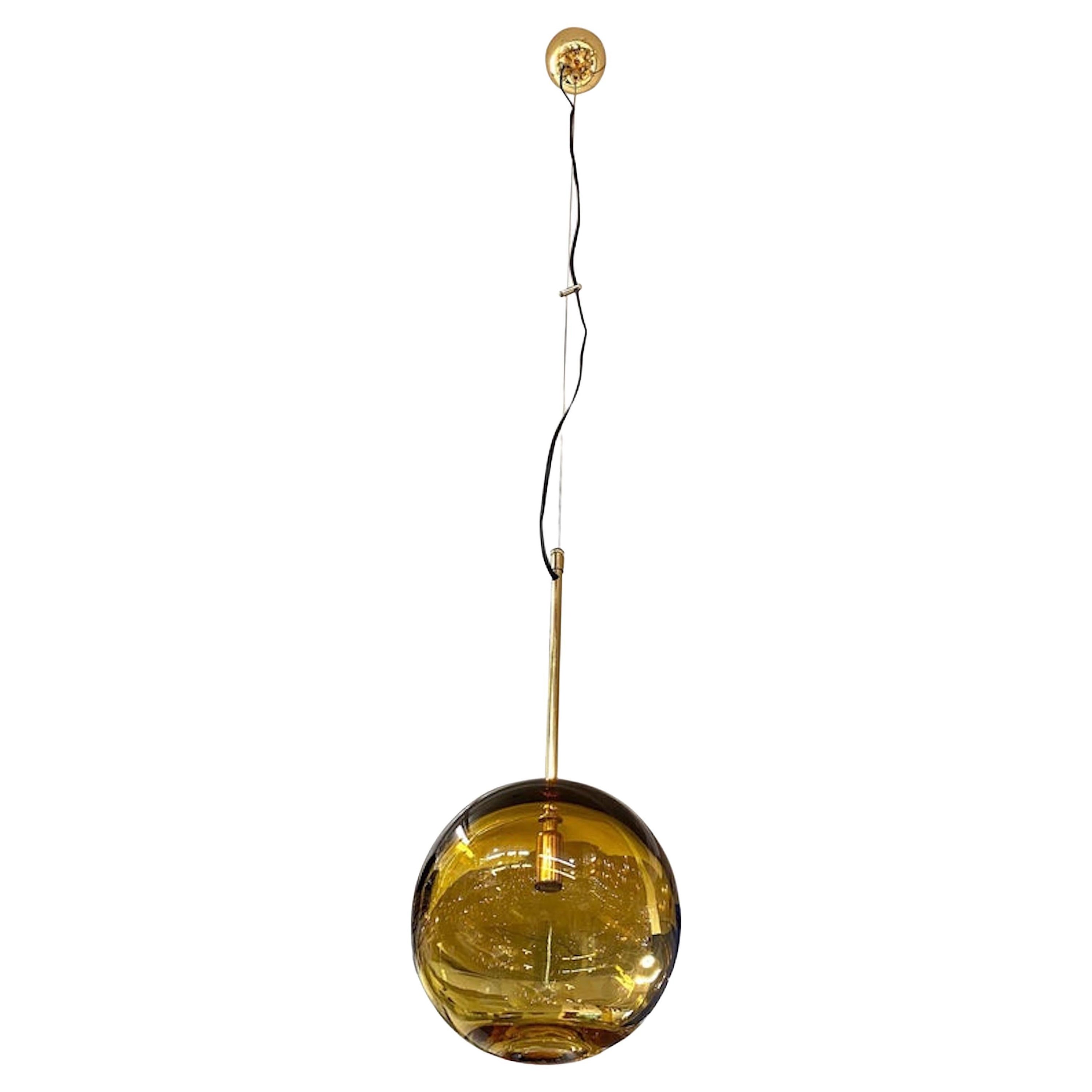 6 Italian Hand Blown Amber Glass Globe Pendant Lights, 6 Available