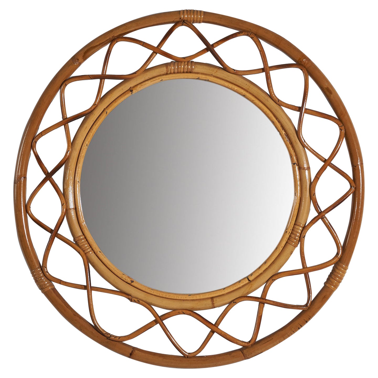 Italian Designer, Wall Mirror, Rattan, Bamboo, Italy, c. 1950s