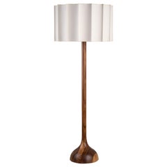Organic Modern Floor Lamp Natural Wood Handmade Ivory Fluted Shade
