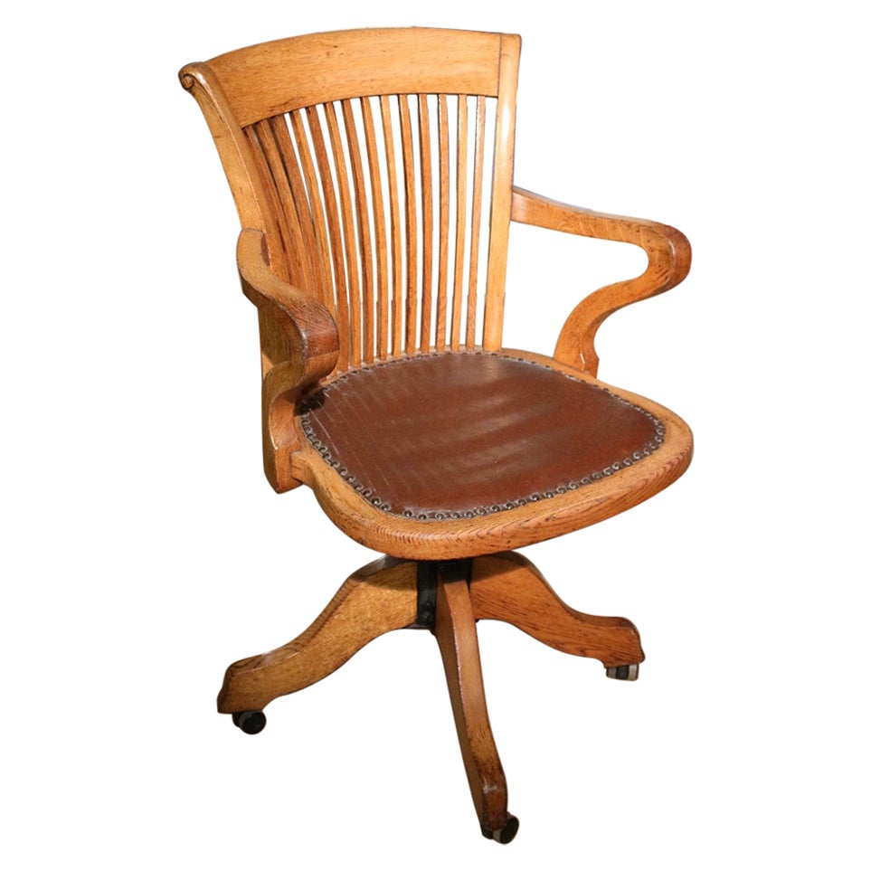Antique Oak Office Chair For Sale