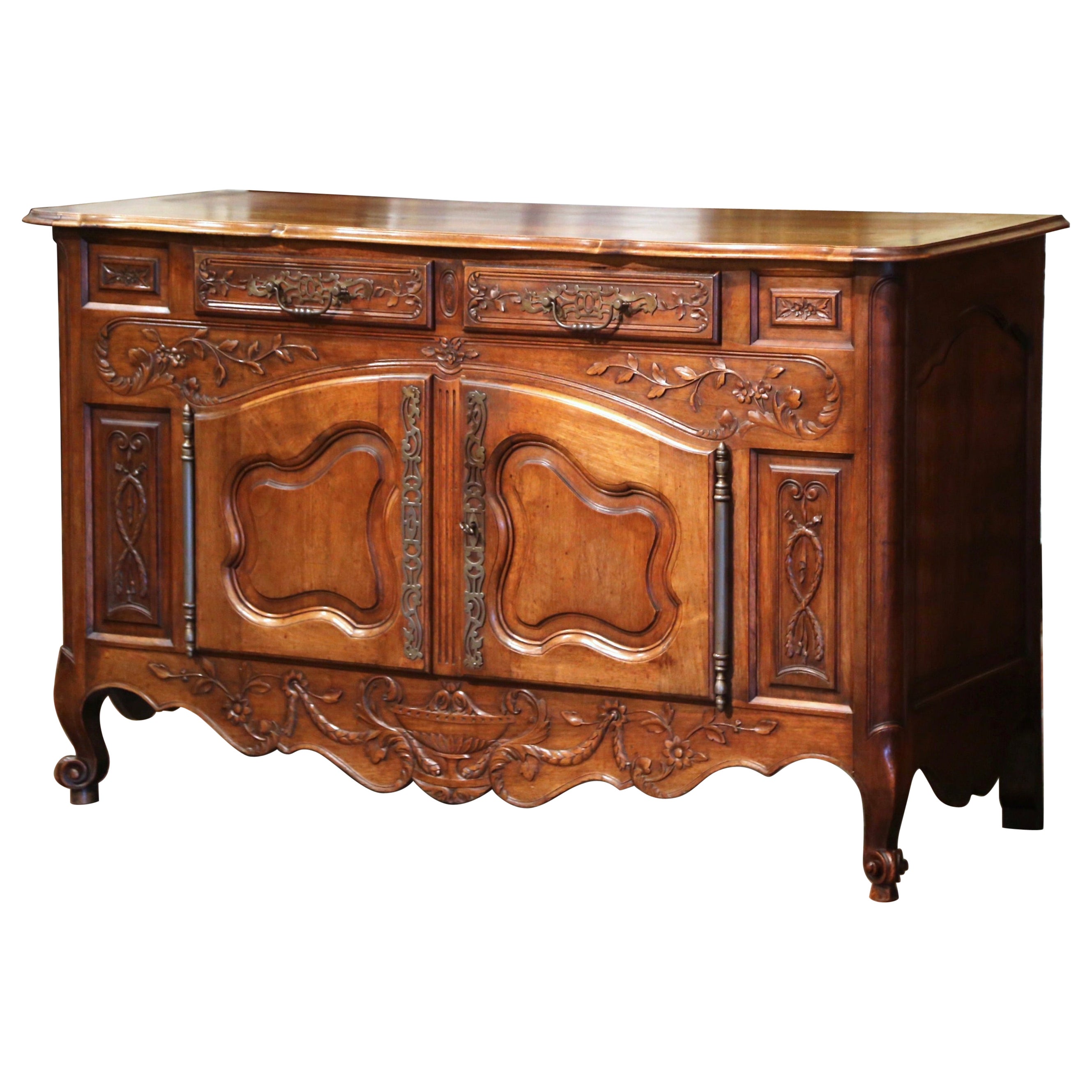 19th Century French Louis XV Carved Walnut Two-Door Buffet from Provence