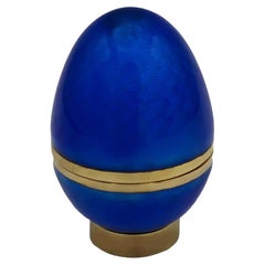 Salimbeni Blue Small Egg Sterling Silver Enamel on Guilloche