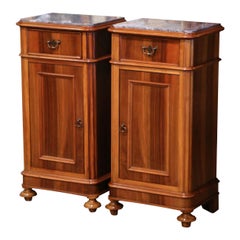 Pair of 19th Century French Louis Philippe Marble Top Walnut Bedside Tables