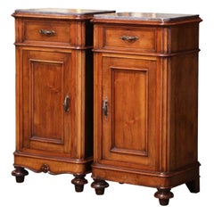 Pair of 19th Century French Louis Philippe Marble Top Walnut Bedside Tables