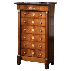 Antique 19th Century French Empire Marble Top Mahogany Semainier Chest of Drawers