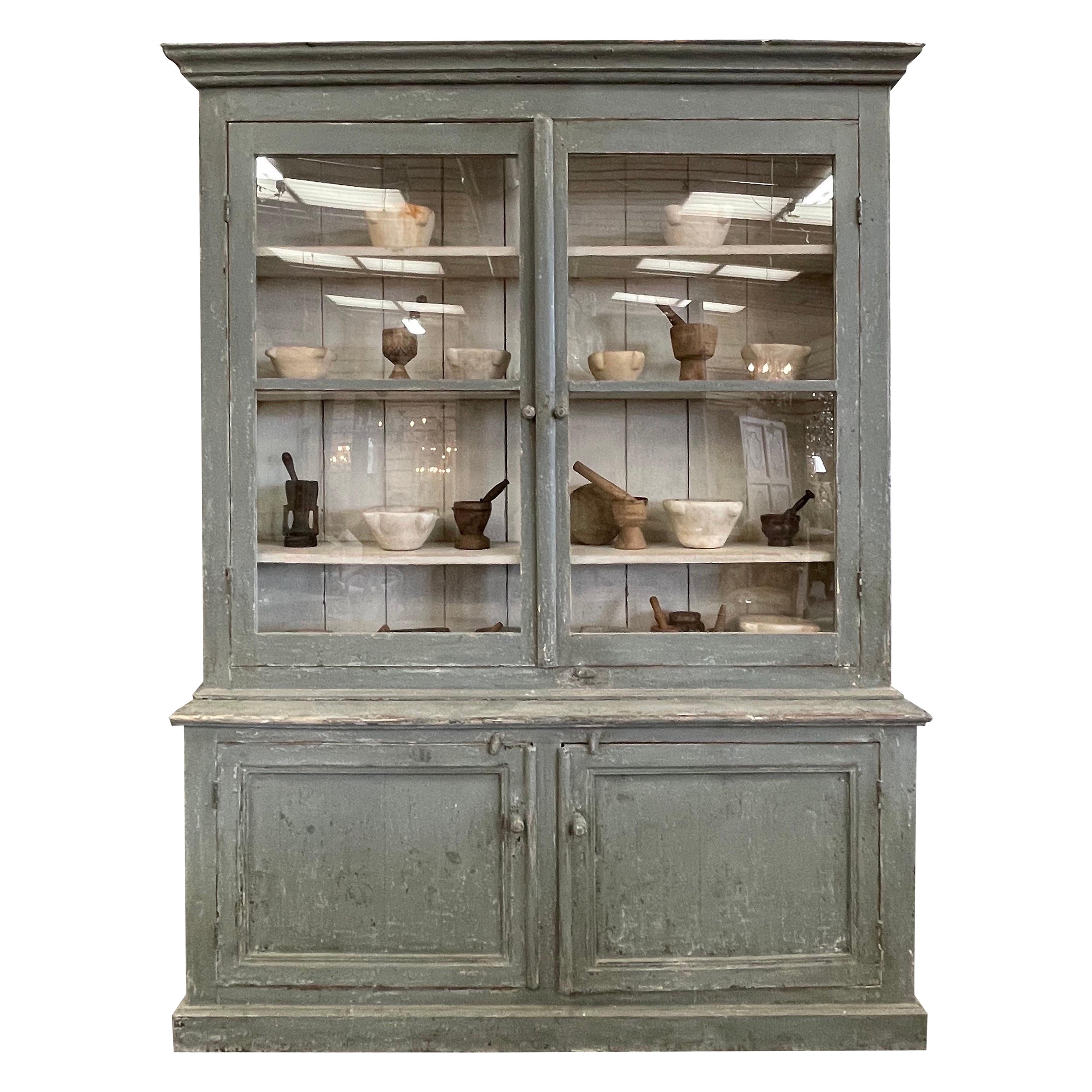 19th Century Painted Pharmacy Cabinet from Portugal