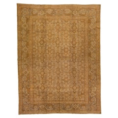 Antique Sultanabad Handmade Tan Wool Rug with Allover Floral Design