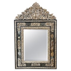 19th Century Dutch Silver Repousse' Brass and Ebonized Mirror