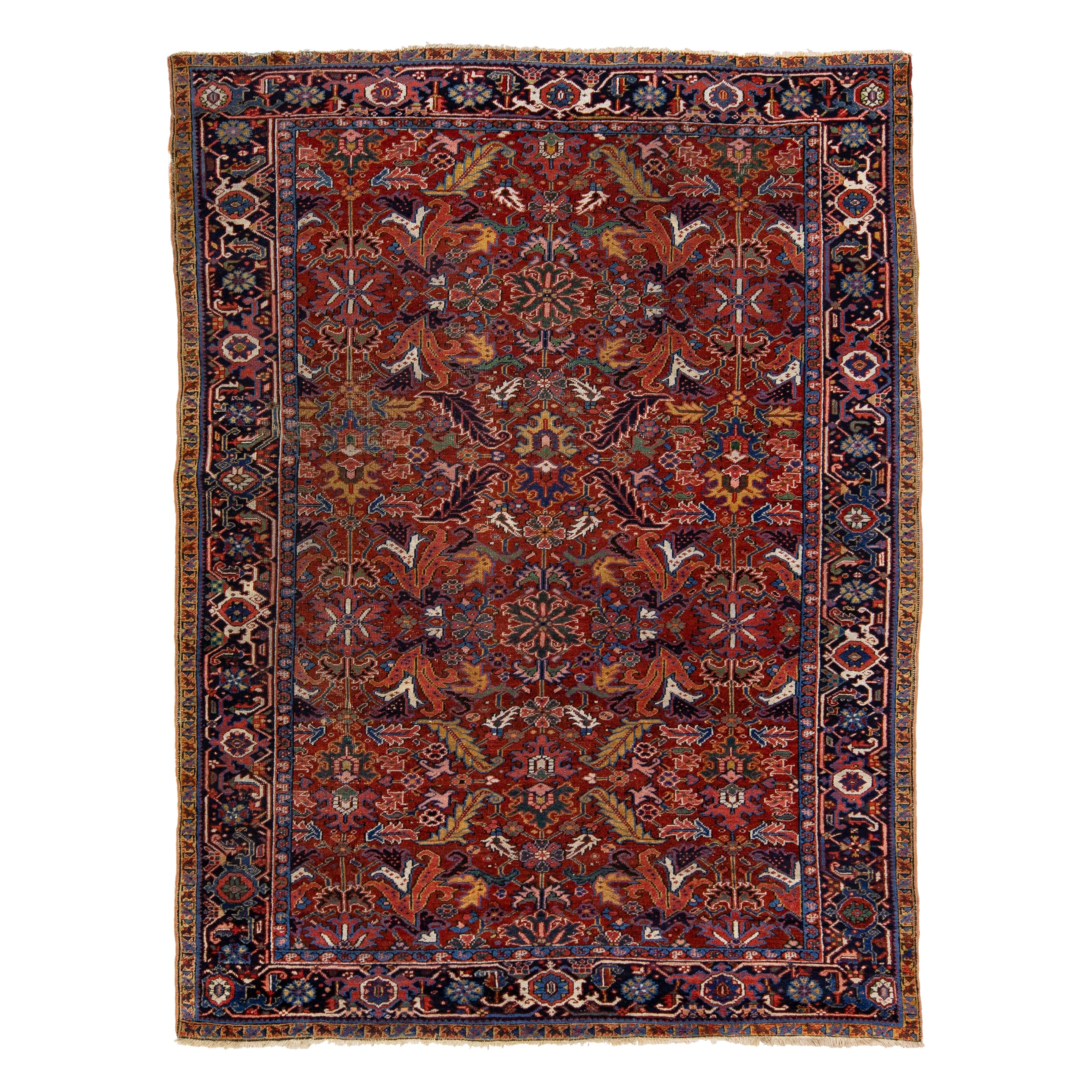 Antique Persian Heriz Red Handmade Wool Rug Allover Motif For Sale