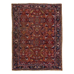 Antique Persian Heriz Red Handmade Wool Rug Allover Motif