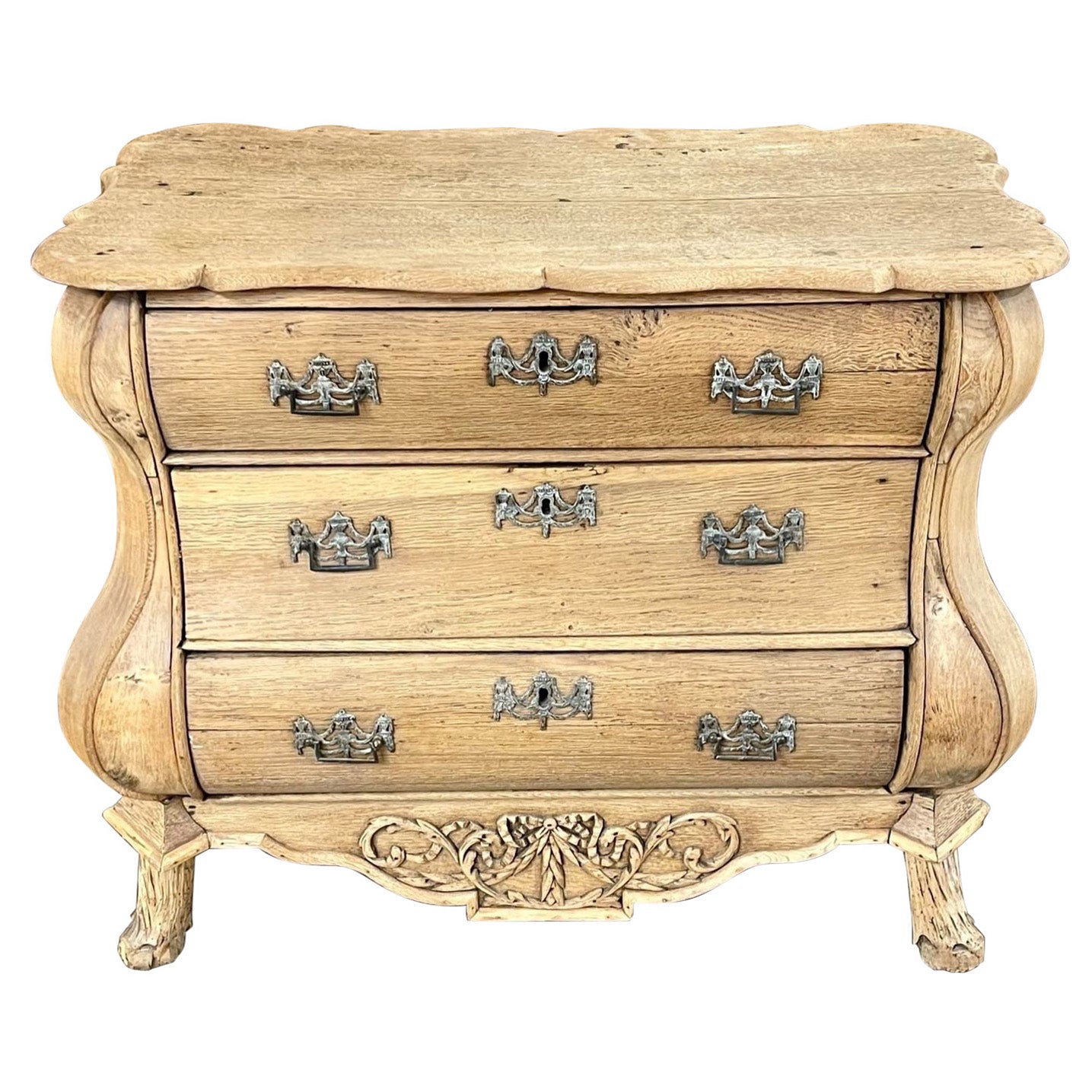 19th Century Dutch Serpentine Carved and Bleached Oak Chest For Sale