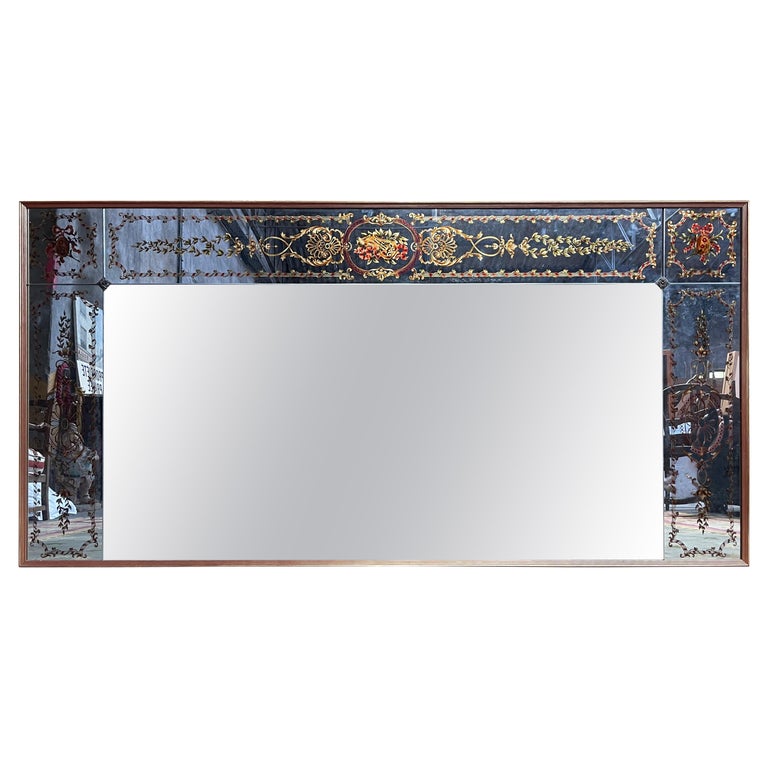 Miroir en verre églomisé à décor en dorure de ly... | Miroirs: enchères