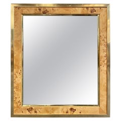 Italian Mid-Century Modern Burl Wood and Brass Mirror