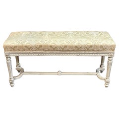 19th Century French Louis XVI Style Carved and Painted Bench