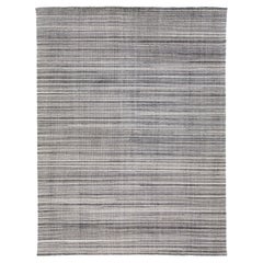Alfombra moderna Groove de Apadana hecha a mano en bambú/seda gris con motivo de rayas