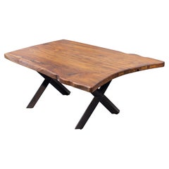 Solid Teak Book-Matched Live Edge One-of-a-Kind Coffee Table in Smooth Autumn