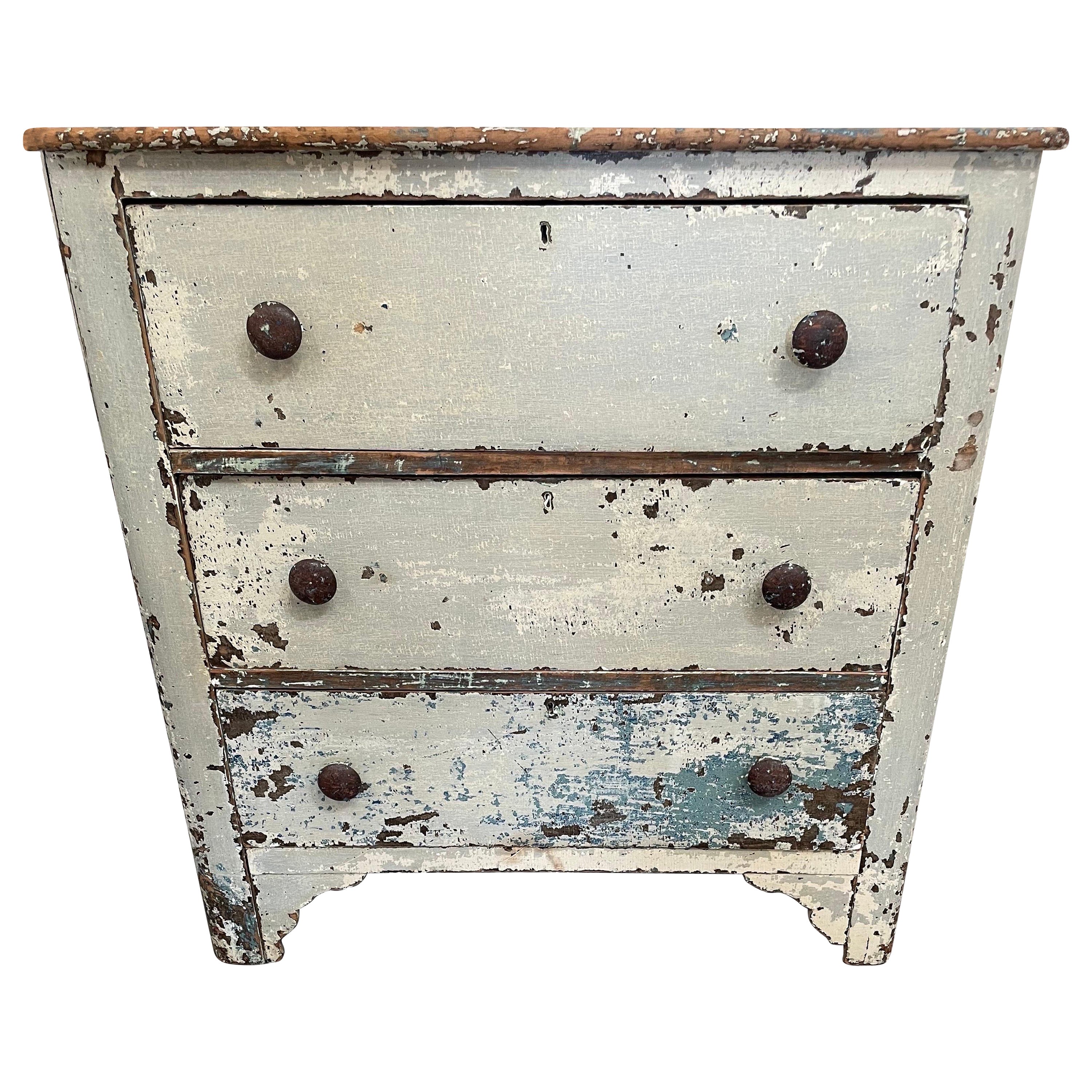 19th Century Swedish Painted Three Drawer Chest with Wooden Pulls