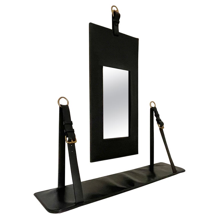Jacques Adnet Shelf and Mirror For Sale