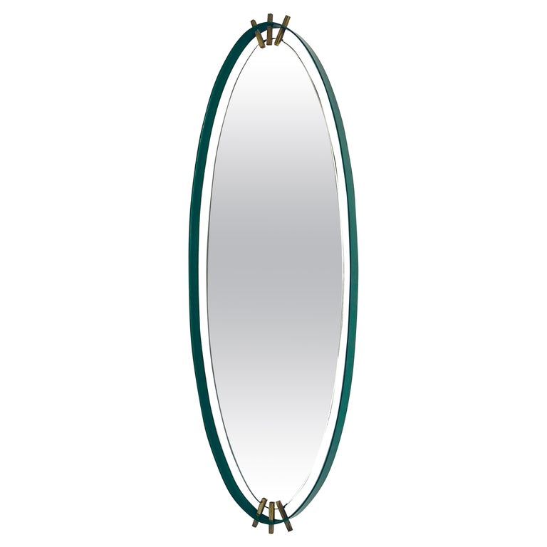 Italian Green Enamel Mirror For Sale