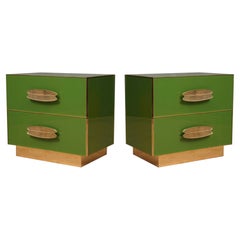 MidCentury Square Green Color Glass and Brass Night Stand, 2020