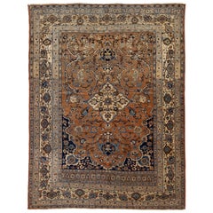 Tapis en laine persane marron antique Tabriz fait à la main avec médaillon