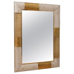 Vintage Murano Gold and White Color Glass and Brass Wall Mirror, 1980